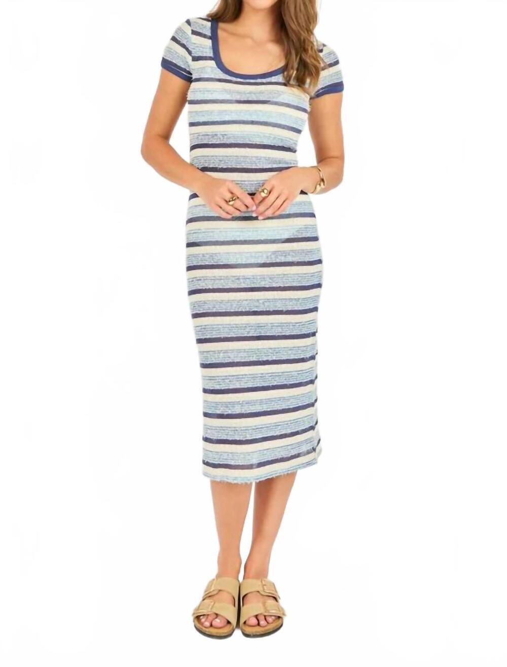 NEW SADIE & SAGE beach stripe textured dress in blue